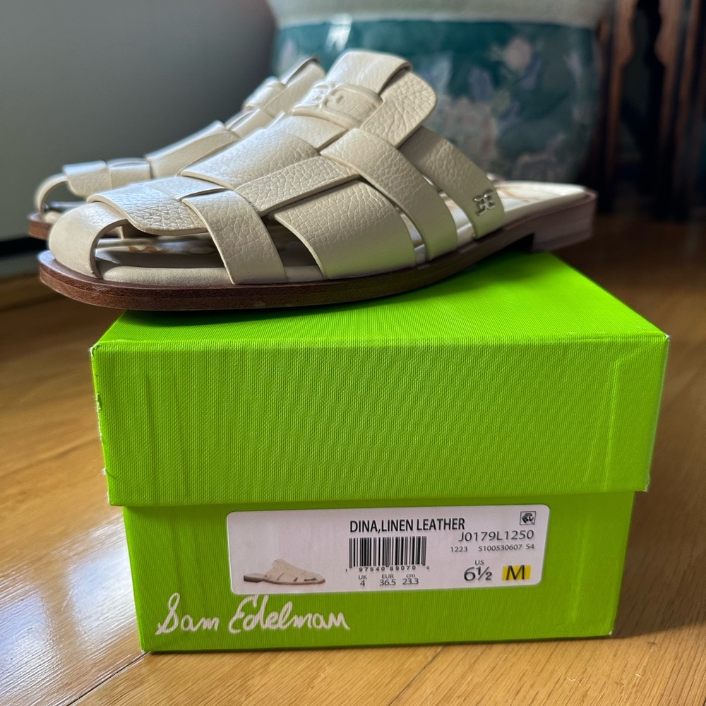 SAME EDELMAN DINA LINEN LEATHER MULES